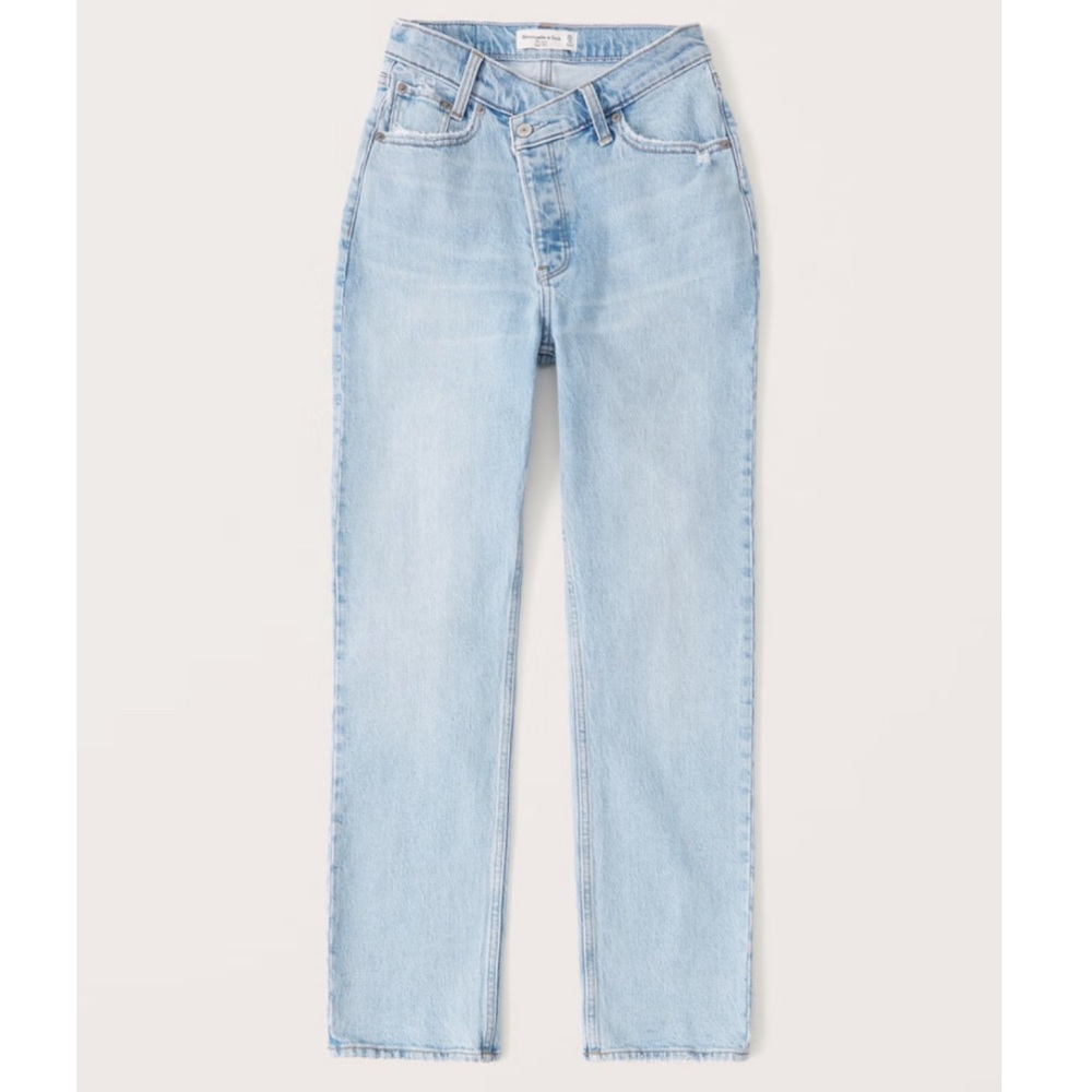 Abercrombie Curve Love High Rise Dad Jeans Asymmetrical Waist Long